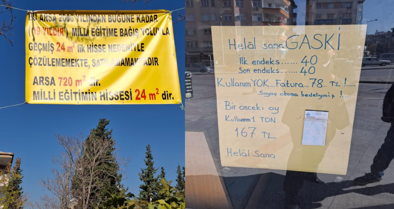Gaziantepliler faturalar ve bürokrasi yüküyle bezdi: Tepki pankartları kente yayıldı