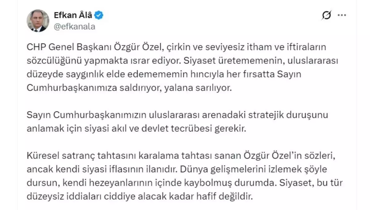Efkan Ala’dan Özgür Özel’e Cevap